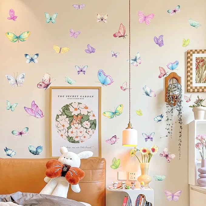 Colorful Butterfly Wall Decals Removable DIY Butterfly Wall Stickers Peel and Stick Butterflies Wall Decor Stickers for Kids Girls Bedroom Nursery Bathroom Decorations DZY126