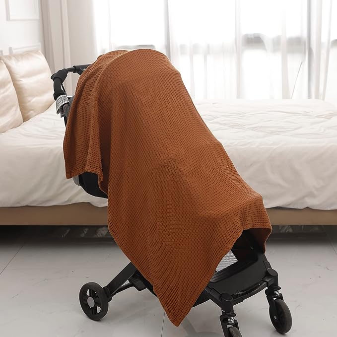 36” X 40” Inches Cooling Baby Waffle Weave Blanket, Ultra-Soft Lightweight Receiving Blanket for Newborn, Breathable Comfortable Baby Swaddle Blanket for Boys and Girls(Caramel)