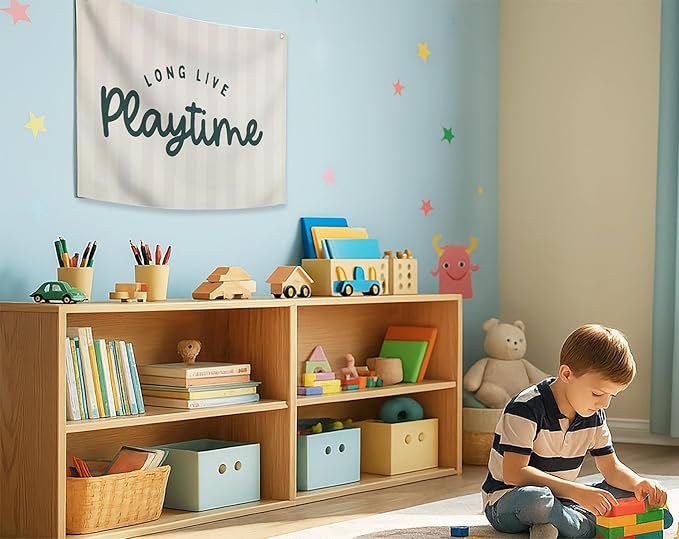 Boho Diversity Rectangular Banner Flag Wall Decor Gift for Baby Boy Girl Kids,Toddler Room Nursery Homeschool Playroom Decor-Long Live Playtime-Baby Present Shower,Birthday Christmas Gift