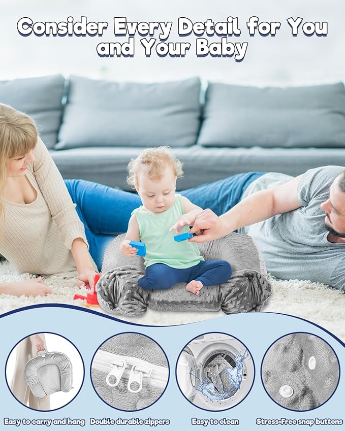 Baby Lounger Pillow : 2-in-1 Infant Lounger for Newborn 0-48 Months, Portable Tummy Time Mat for Home and Travel, Breathable & Soft Baby Seat for Baby, Babies Essentials Gifts