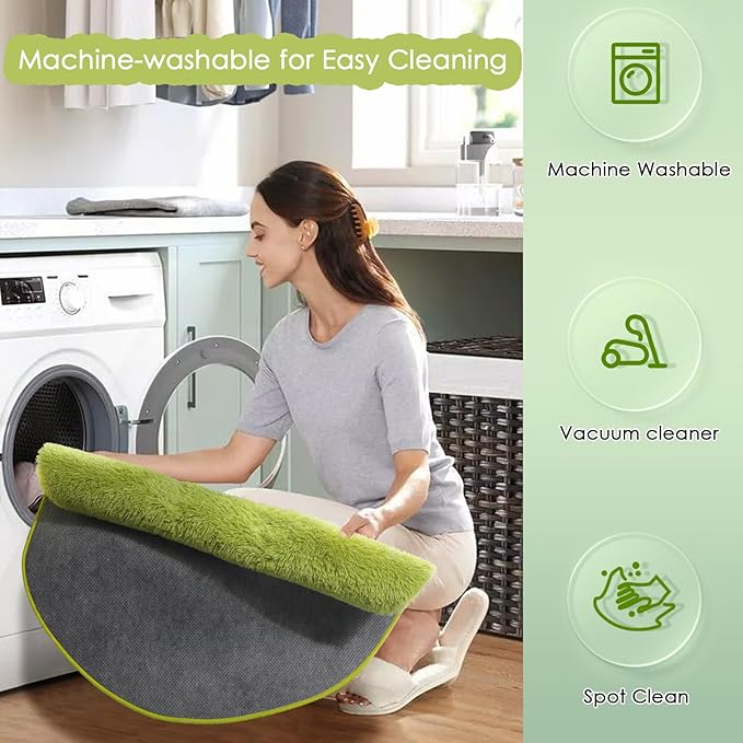 Grass Green Round Rugs 5Ft for Bedroom, Fluffy Shaggy Circle Area Rugs for Kids Playroom Baby Nursery, Cozy Cool Living Room Decor Aesthetic, Cute Fuzzy Furry Plush Carpet for Teen Girls Boys Toddler