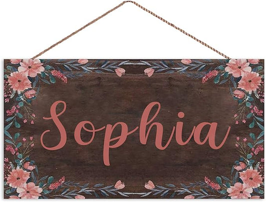 XIUXZMM Customized Name or Any Text Wood Sign Flower Garden Farmhouse Front Door Bathroom Kitchen Porch Personalized Decorative Plaque