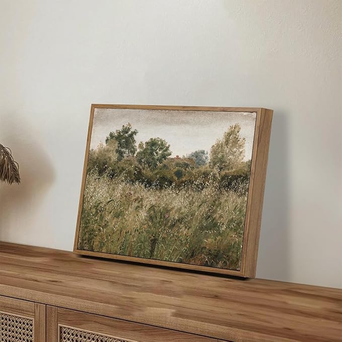 OIQArtOIQ Framed Vintage Landscape Wall Art Natural Scenery Oil Painting Canvas Prints Country Farmhouse Aesthetic Decor Pictures for Kitchen Bedroom Living Room Bathroom