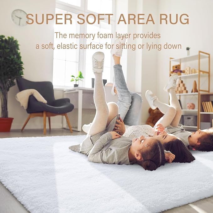 BENRON Fluffy White Rugs for Living Room Bedroom 4x6, Soft Plush Fuzzy Shaggy Rugs for Kids Girls Boys Room Decor, Washable Indoor Floor Carpets