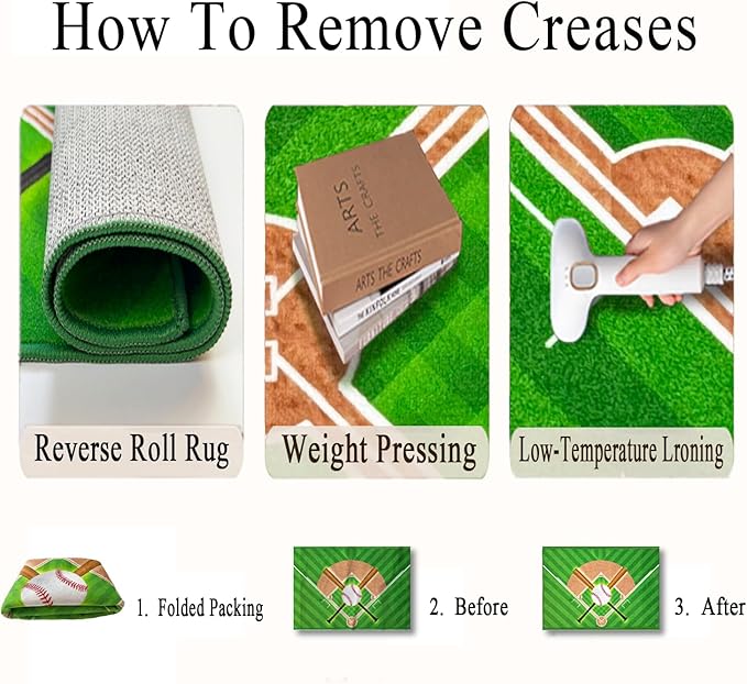 Washable Low Pile Baseball Rug 2x3- Sports Decor for Boys Room, Non-Slip Kids Bedroom Carpet, Durable Baseball Themed Floor Mat