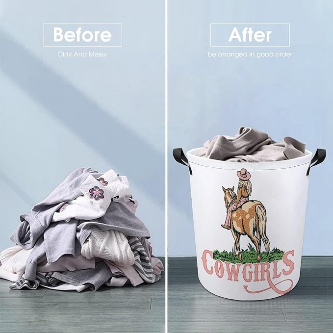 Pink Cowgirl Laundry Basket Western Laundry Hamper Clothes Hamper Toy Storage Bin for Bedroom Bathroom Cowgirl Decor