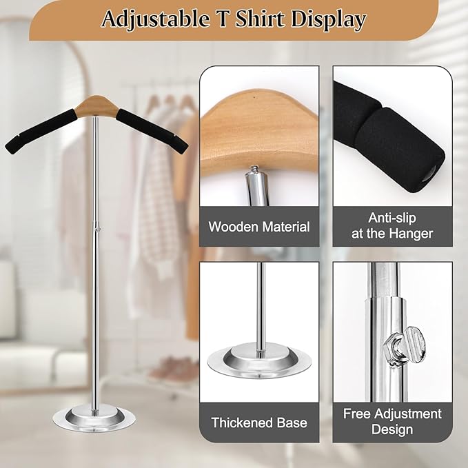 Adjustable T-Shirt Display Stand, Black Metal Clothing Rack, 16-27.9 Inch