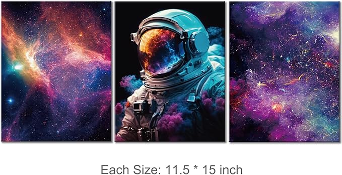 Outer Space Canvas Prints & Posters - Framed Astronaut Artwork for Bedroom Decor, Teen Boy & Girl Room, 3 Panels