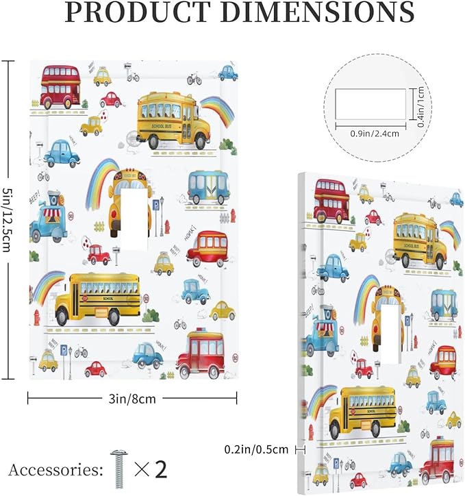 Kids Bus Taxi Truck 1 Gang Single Toggle Light Switch Covers Decorative Wall Plate Switchplate Electrical Faceplate for Nursery Kidsroom Bedroom Decor
