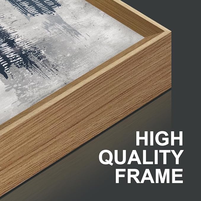 HLNIUC Navy Blue Abstract Framed Wall Art Set, Neutral Minimalist Canvas Wall Decor, Mid Century Modern Wall Painting, Grey Geometric Art Print for Living Room, Bedroom, Office - 24"x36"x3