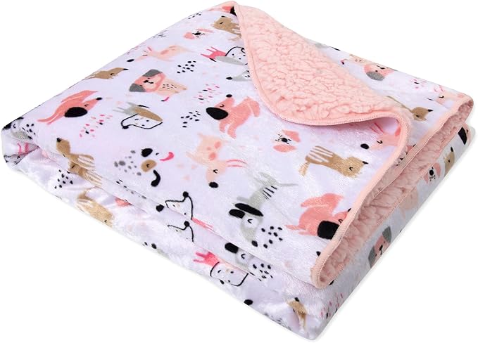 Sherpa Fleece Baby Blankets for Boys and Girls – Colorful, Reversible Baby Blankets for Newborns, Infants, Toddlers, and Nursery (Puppy Pink)
