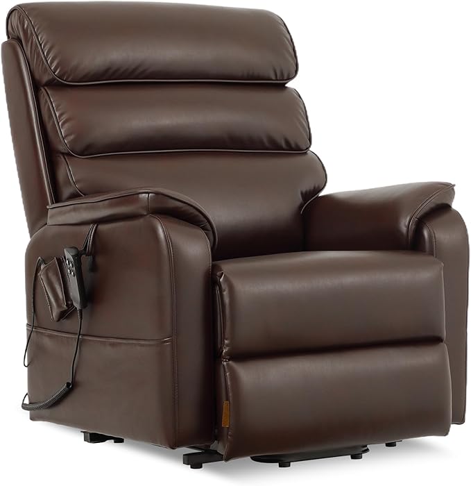 DYNOX Big Man Large-Wide Power Dual Motor Lift Recliners Chairs for Elderly Lay Flat Lift Chair with Infinite Positions, Heat & Massage, Supports 400 LBS(9298,Faux Leather,Brown)