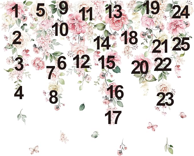 wondever Large Pink Flowers Wall Stickers Hanging Vine Floral Leaves Peel and Stick Wall Art Decals for Baby Nursery Girls Bedroom Living Room