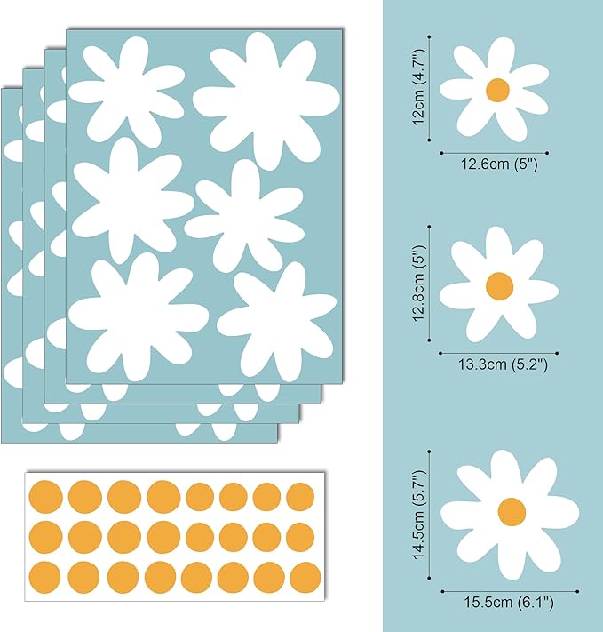 A Room with Flower Vinyl Daisy Wall Decals, Peel and Stick Floral Stickers for Nursery, Kids Bedroom Livingroom Home Wall Art Decor-White