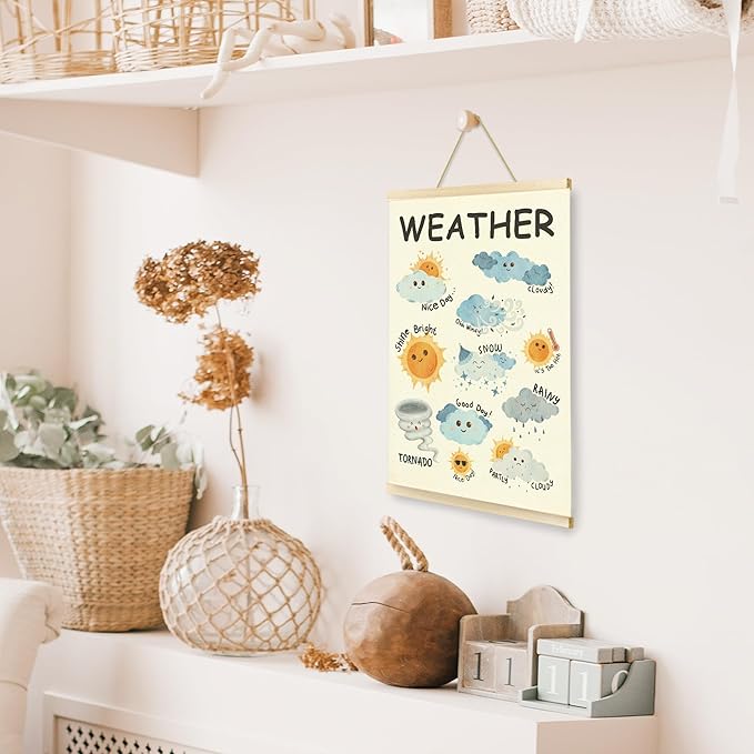 CGBHW Weather Poster Hanger Frame 12x16, Classroom Weather Educational Preschool Poster, Toddlers 1-3 Learning Posters Wall Art Hanging Decor for Toddlers Kids Room Nursery Preschool Playroom