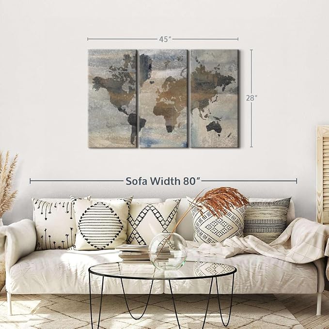ElephantStock Stone World Wall Art - Horizontal Canvas - 3-Piece Lobby Wall Decor - Painting Map Canvas Print - Beige and Gray Decor for Wall by Avery Tillmon - 45" X 28"