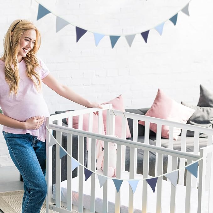Oudain 15.5 ft Pennant Banner Flags, 2 Pcs Nursery Garland Triangle Bunting Flag Baby Banner for Nursery Decor Baby Birthday Boho Wedding Shower Party Event, Each 7.75 ft(Bright Color)