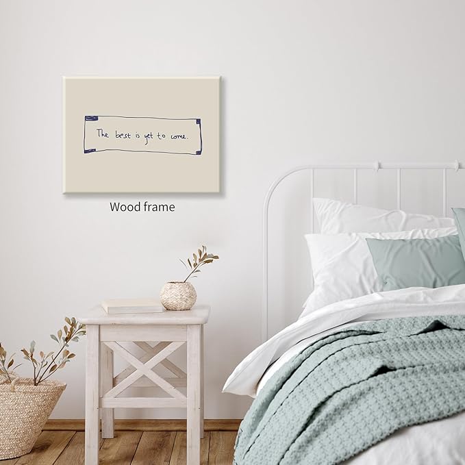 The Best Is Yet To Come Wall Art Blue and White Inspirational Affirmations Quotes Poster 12x16 inch Framed Funky Minimalist Horizontal Canvas Prints for Living Room Dorm Wall Decor