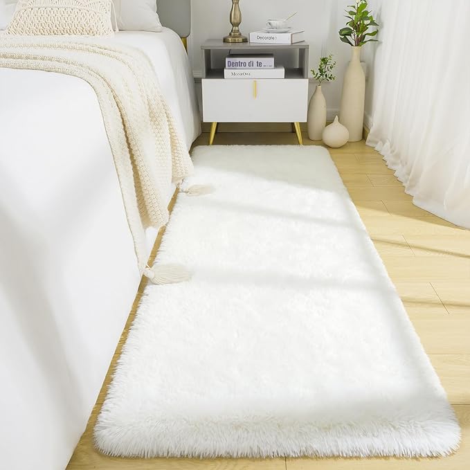 BENRON Soft Runner Rugs for Bedroom 2x8, Washable Long Runners for Hallway Entryway Kitchen Dorm, Fluffy Throw Rug for Kids Girls Room Decor Photo Prop, Cream White
