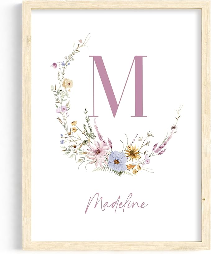Personalized Name Flower Nursery Wall Art Prints, Crib & Nursery décor, Newborn Baby Girl Gift Present, Floral Baby Girl Room Pictures, Poster For Baby And Kids (1 Print, Flower 6)