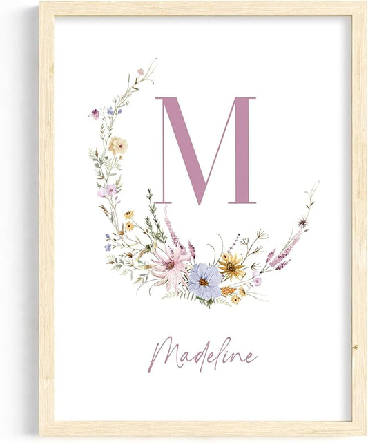Personalized Name Flower Nursery Wall Art Prints, Crib & Nursery décor, Newborn Baby Girl Gift Present, Floral Baby Girl Room Pictures, Poster For Baby And Kids (1 Print, Flower 6)