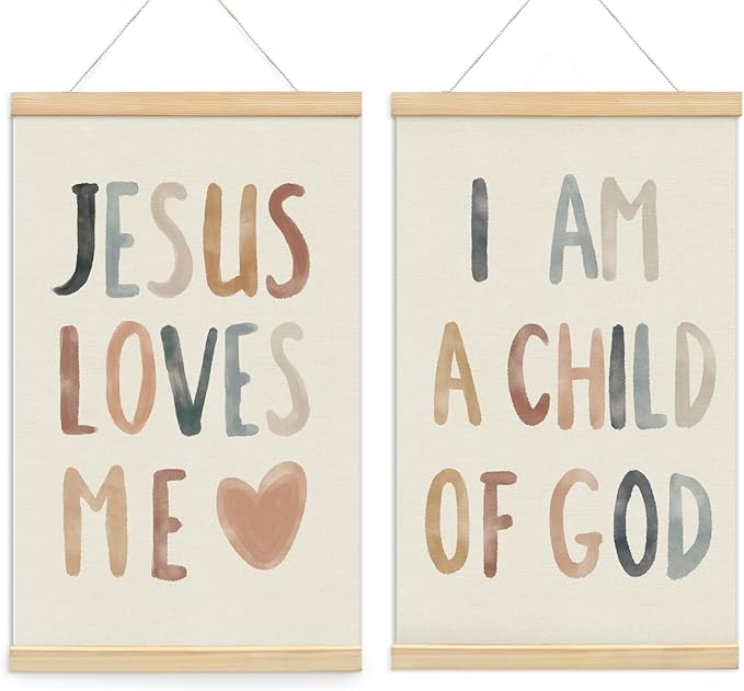 foedor Christian Jesus Decor Wall Art Posters Framed,Bible Verse Child of God Boho Decoration for Nursery Baby Kids Bedroom,Christian Decor for Church Newborn Baby Room Home School 16x24 Inch,Set of 2