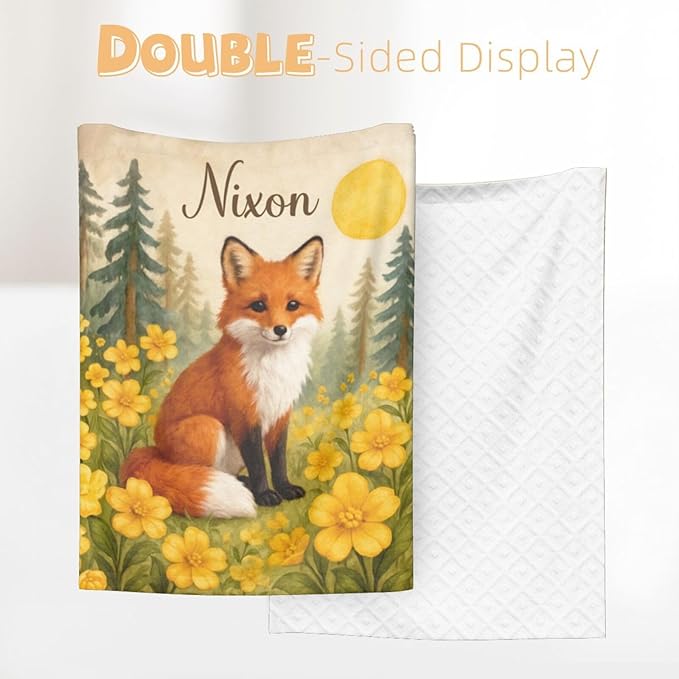 Ship Next Day Personalized Baby Blanket for Kids, Custom Baby Blanket with Name, Super Soft Flannel Blankets, Custom Fox Animal Blankets Baby Gifts for Christmas.