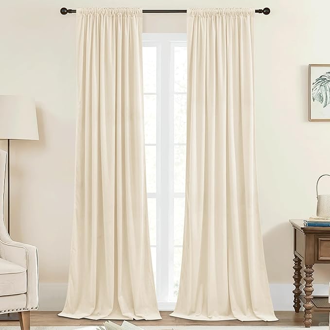 StangH Soft Ivory White Velvet Curtains 90 inch Length Ensure Privacy Thermal Insulated Window Drapes for Kids Room Back Tab Elegant Home Decor, W42 x L90, 2 Panels