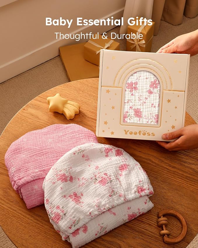 Yoofoss Muslin Pack and Play Sheets Fitted, Organic Mini Crib Sheets for Boys Girls, Playard Sheet Compatible with Pack N Play Mattress, Soft, Breathable and Durable 38"x26"