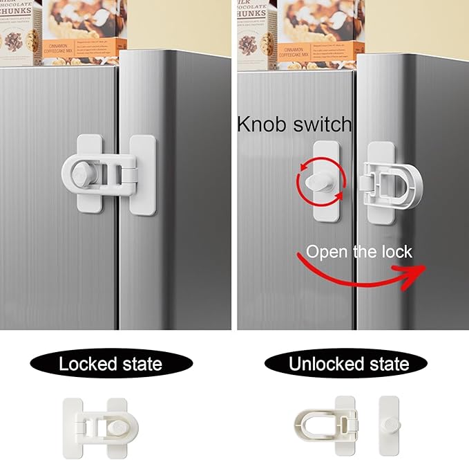 CMINGJ（2 pack） Child Safety Lock for Baby, Child proof Refrigerator Lock, for Fridge, Cabinets, Drawers, Dishwasher, Toilet and Child Safety Cabinet Lock, for Child,Kids and Toddlers, White