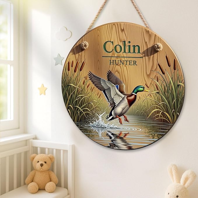 Custom Duck Hunting Wooden Name Sign – Personalized Rustic Wall Decor for Boys Room, Cabin, or Outdoor-Themed Nursery Decoration Home Decor