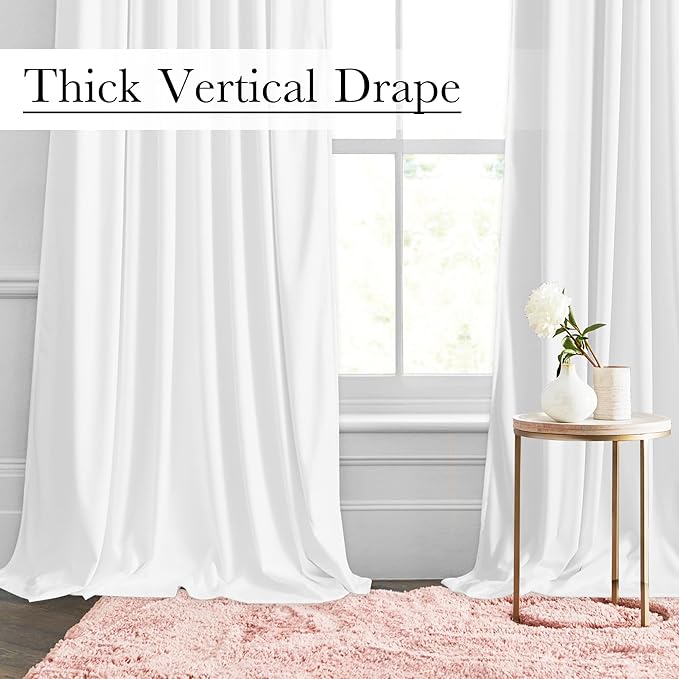 StangH Bleach White Velvet Curtains 120 inches Long, Extra Long Back Tab High Ceiling Light Dimming Drapes for Living Dining Room Backdrops, W52 x L120, 2 Panels