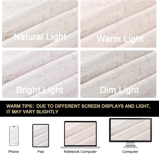 PrinceDeco 100% Blackout Curtains for Sliding Doors Blackout Curtains 84 Inches Long Thermal Insulated Linen with White Backing Sound Proof Energy Efficient for Bedroom,W100 X L84 Inch, Ivory