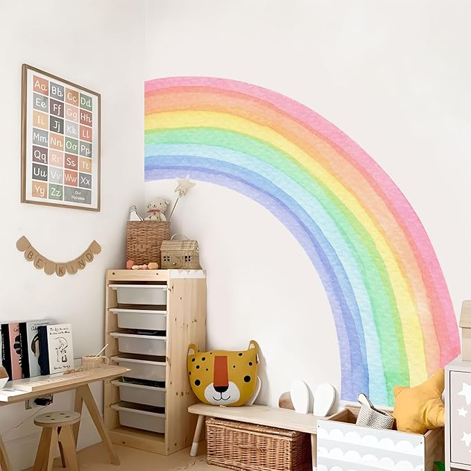 55"x63" Large Rainbow Wall Stickers, Mural Watercolor Half Rainbow Wall Decals Peel and Stick Vinyl Wall Art Decor for Girls Bedroom Kids Nursery Living Room Playroom Toddler