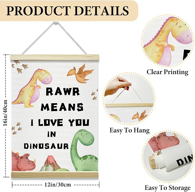 Nopoben Dinosaurs Poster Hanger Frame, Dinosaurs Wall Art With Wooden Poster Hanger, Boys Room Wall Decor, Boys Playroom Kids Toddler Room Decor(12x16 Inches)-31