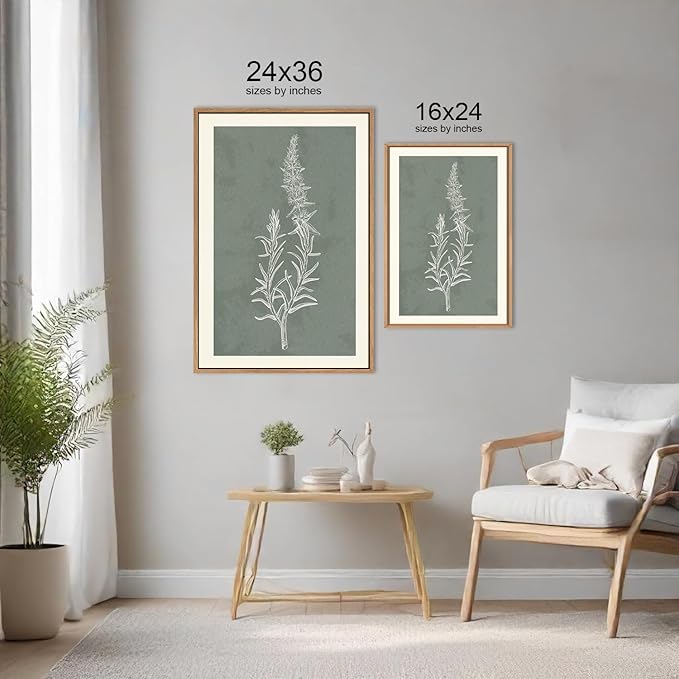 HLNIUC Neutral Botanical Framed Wall Art Set, Boho Minimalist Plant Canvas Wall Decor, Vintage Leaf Wall Painting, Nature Floral Silhouette Art Print for Bedroom, Living Room, Study - 24”x36”x3