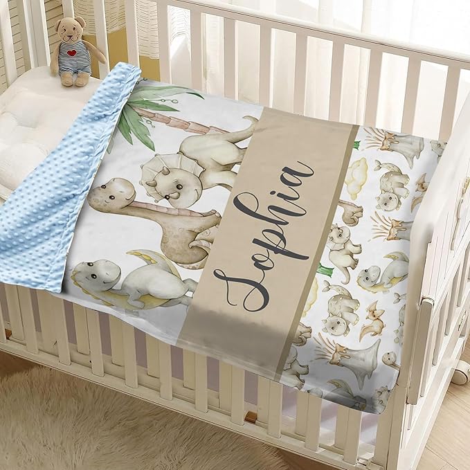 Personalized Baby Blankets for Boys Girls, Custom Name Cute Dinosaur Baby Blanket, Soft Receiving Blanket for Newborns and Toddlers, Ideal for Baby Showers and Nursery Decor