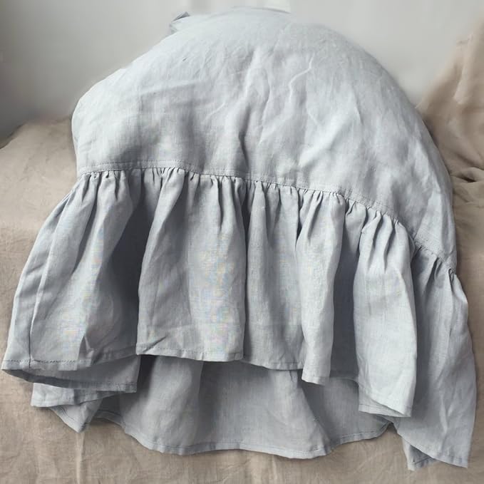 Ruffles Linen Pillowcase. Pure Flax Pillow Sham 100% French Linen Ruffled Pillow Cover, Standard, Queen, King Size 1 PCS (King, Silver)