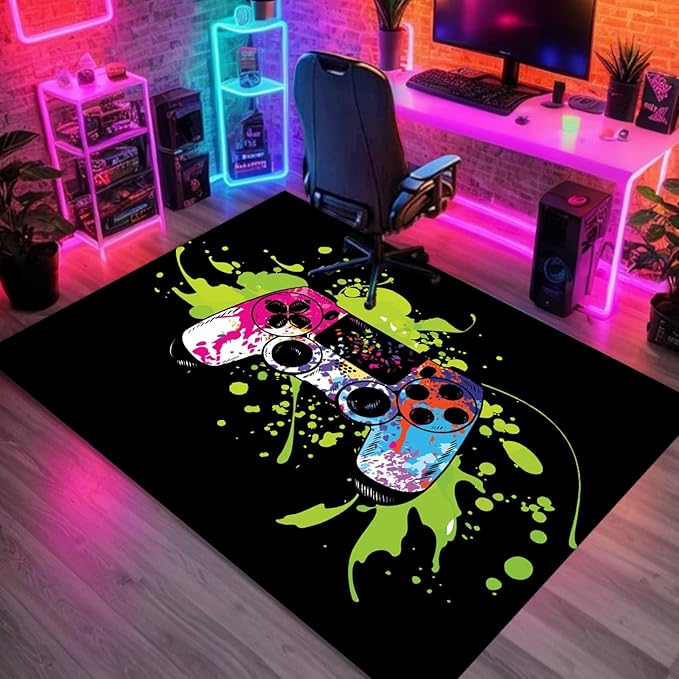 3x5ft Video Game Rug Consoled Gamepad Area Rug for Playroom Man Cave Teen Bedroom Decor Gamer Rugs Durable Stain Resistance Machine Washable Non-Slip Gaming Mat