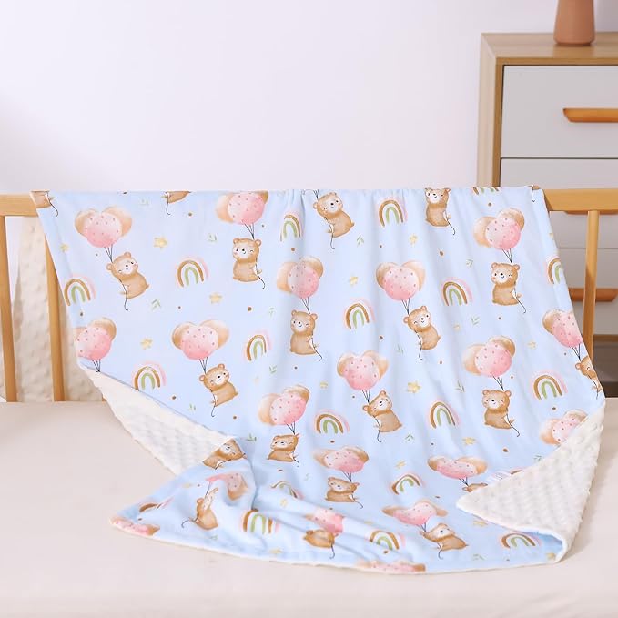 iEvolve Baby Nursery Bed Blankets Ultra Soft Double Layer Mini Blanket Minky Blanket Receiving Blankets Shower Gifts(Ballon Bear,30 * 47in)