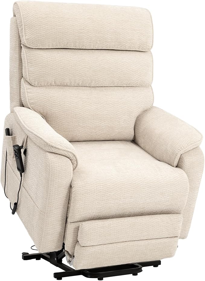 DYNOX 350 LBS Tall Man Power Dual Motor Lift Recliners Chairs for Elderly Lay Flat Lift Chair with Infinite Positions, Heat & Massage, Supports(9198L,Chenille,Beige)