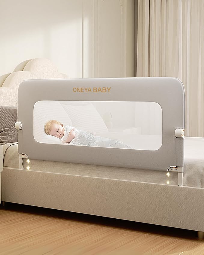 Baby Bed Rail Guard, 32in Thickened Toddler Bed Rail for Toddlers, Extral Tall Swing Down Child Safety Side Railing Guards with Reinforced Anchor for Twin, Full, Queen, King Bunk Size Bed, Grey, 27”H