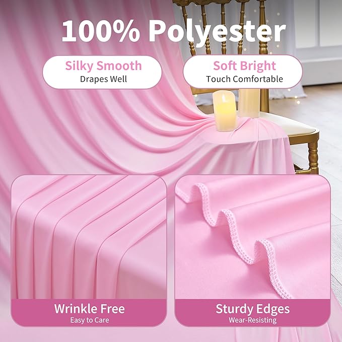 20×14 ft Pink Wrinkle Free Backdrop Curtain, Soft Silky Polyester Wedding Drapes 4 Panels 14ft Height Baby Pink Photo Backdrop Curtains for Parties Birthday Baby Shower Photography Background Cloth