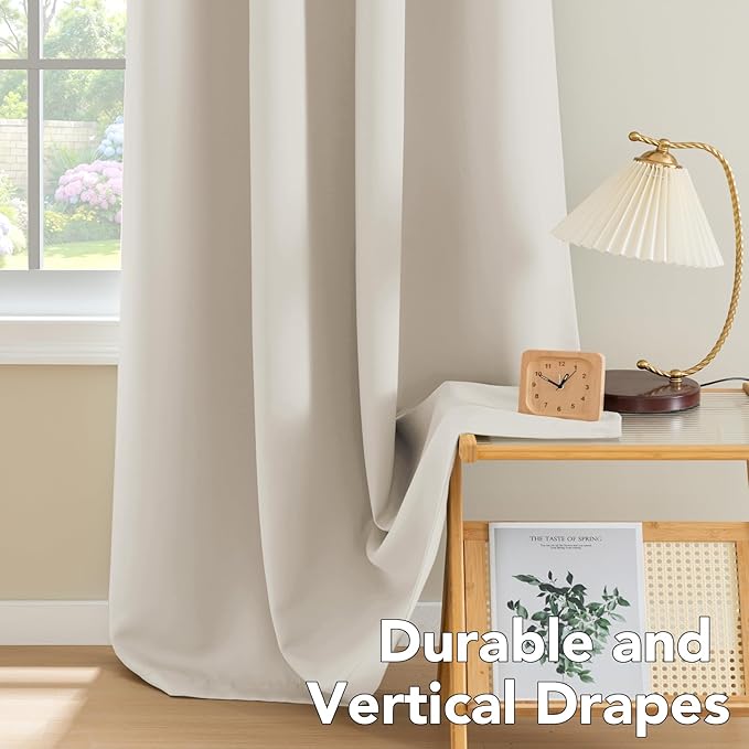 H.VERSAILTEX Blackout Curtains for Bedroom Thermal Insulated Room Darkening Living Room Curtains 84 Inch Long Grommet Privacy Protection Window Curtain Panels/Drapes for Nursery, 2 Panels, Natural