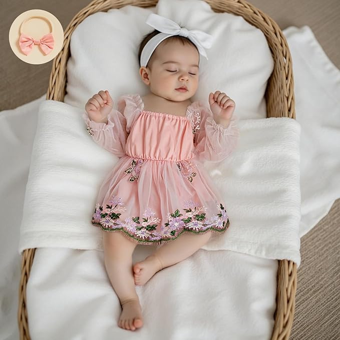 Giraropa Baby Girl Fall Winter Clothes Long Sleeve Romper Dress + Socks + Headband Newborn Infant Cute Casual Outfits