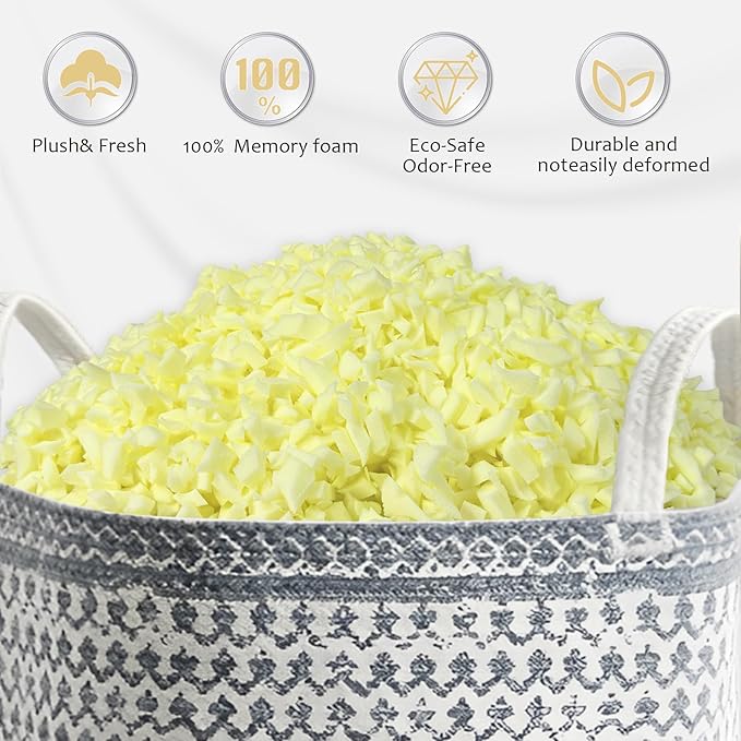 Jecqbor Bean Bag Filler: High-Density Ergonomic 10lbs Shredded Memory Foam Filling with Vacuum-Packed DIY Stuffing for Dog Beds, Punching Pillows & Kids Bean Bag Chair Refills
