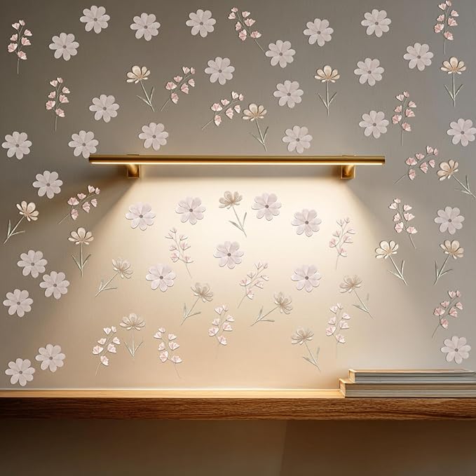 28Pcs Boho Floral Wall Decor Decals, Removable Pink Watercolor Wildflower Stickers for Nursery, Girls Room, Dorm and Headboard Art