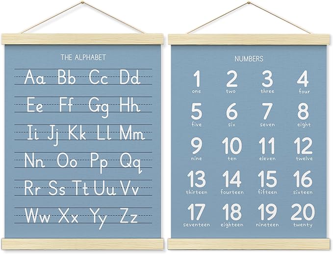 BONETAT Numbers alphabet poster for Nursery Toddlers, Play Room Wall Decor,ABC Wall Chart, Wall Hanging Decor for Toddler Playroom Decor Kids Wall Decor, Wooden Frame Alphabet Banner-A07