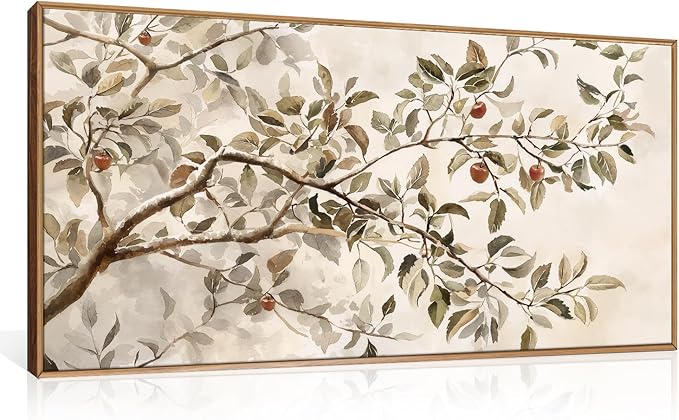 HLNIUC Apple Tree Vintage Framed Wall Art Set, Botanical Branch Canvas Wall Decor, Rustic Farmhouse Leaves Wall Painting, Retro Nature Plant Art Print for Living Room, Bedroom, Office - 40"x20"x1