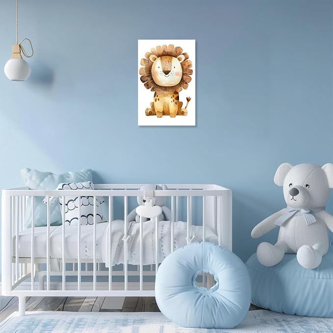 CCKOPPI Nursery Decor Canvas Wall Art Cute Wildlife Lion Jungle Animal Theme Watercolor Print Poster Decor Painting for Baby Room Nursery Bathroom Decor(Artwork-01, 20"x30")